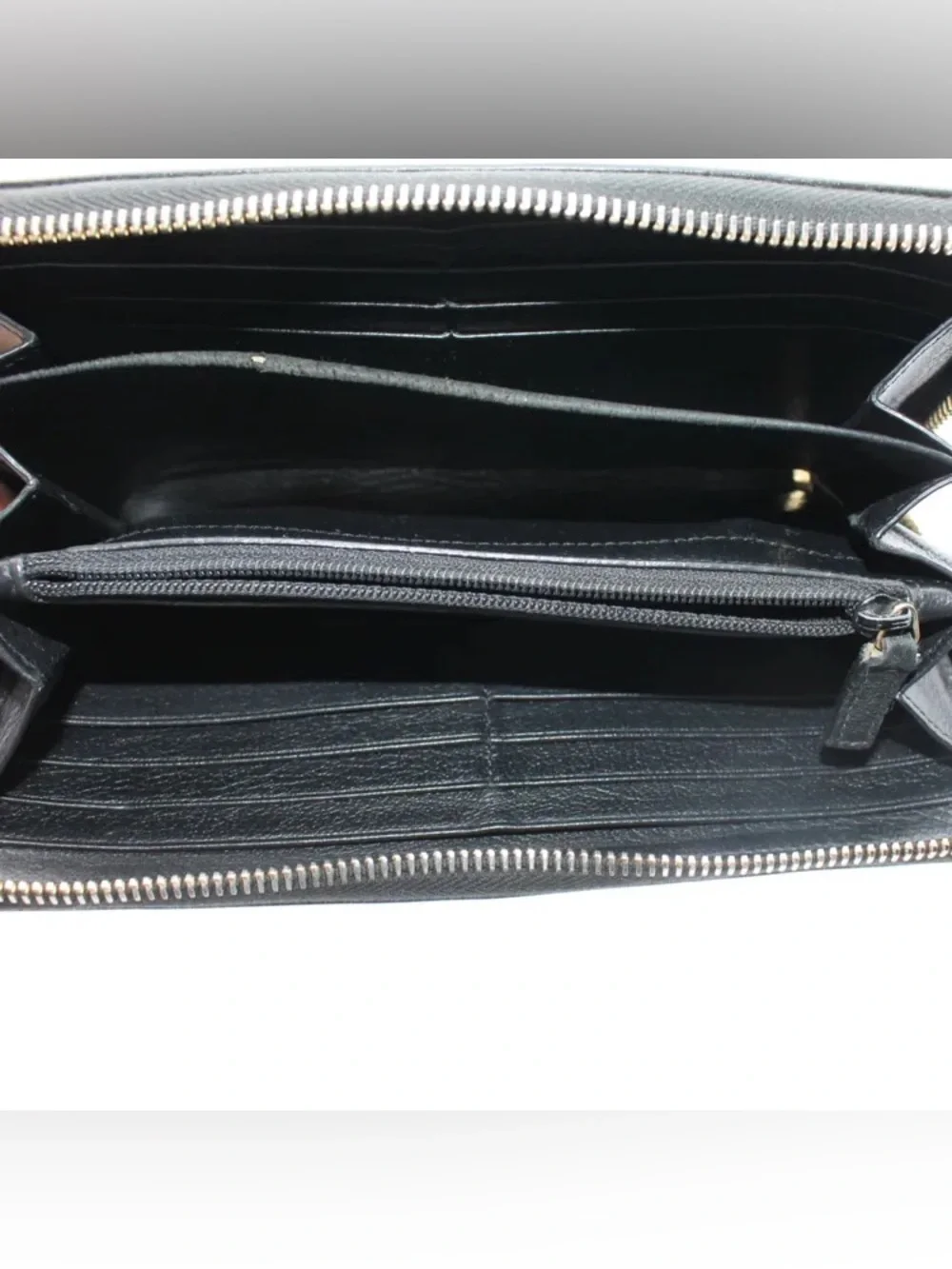 Saint Laurent Embossed Logo Black Leather Zip Wallet